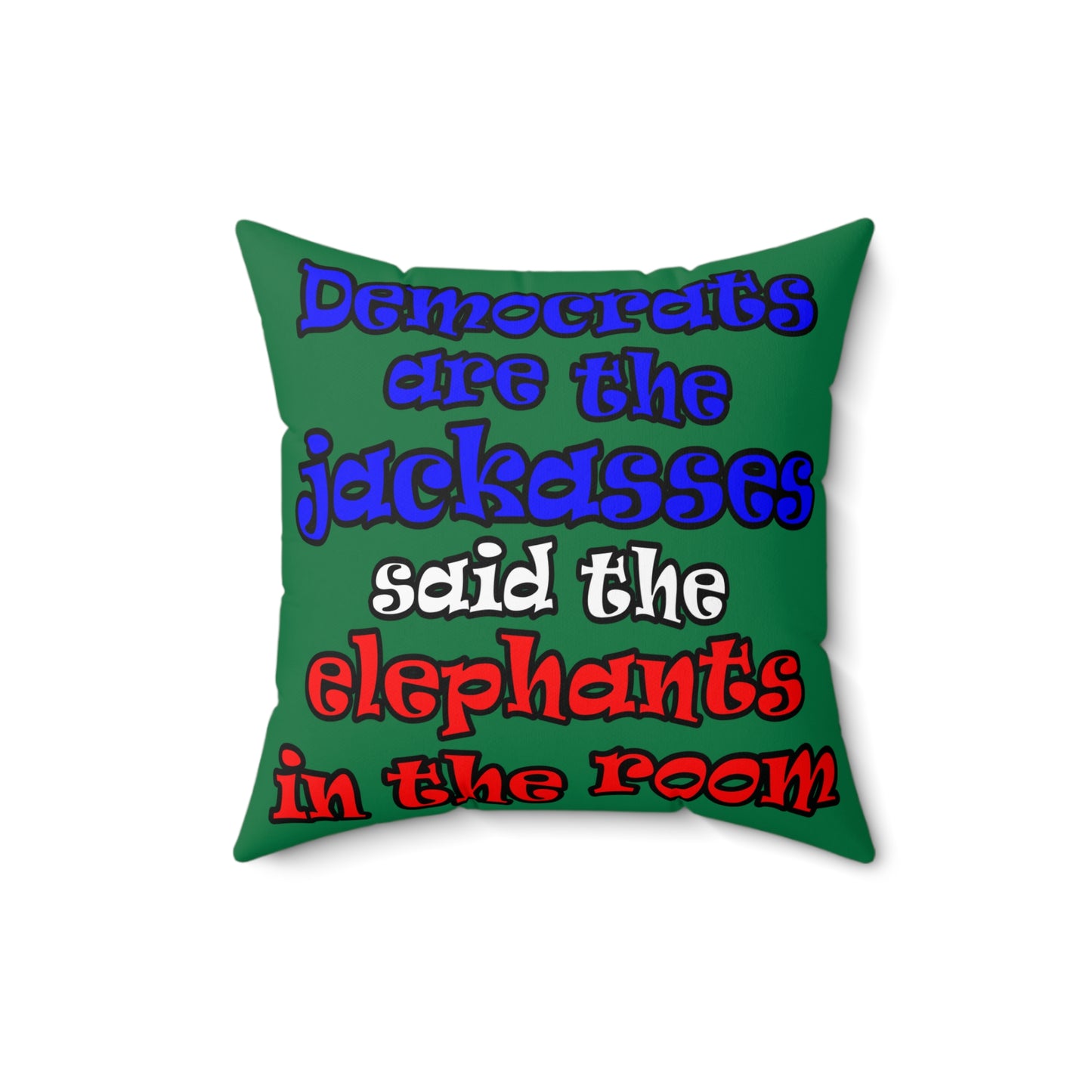donkeys and elephants - Spun Polyester Square Pillow - (dark green)