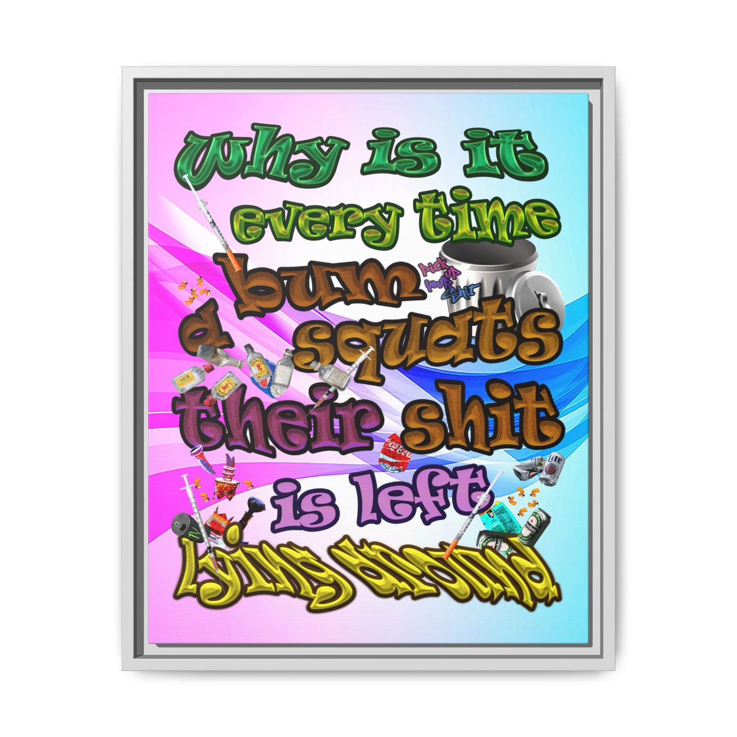 the bum's shit - framed canvas art (light blue-pink wave)