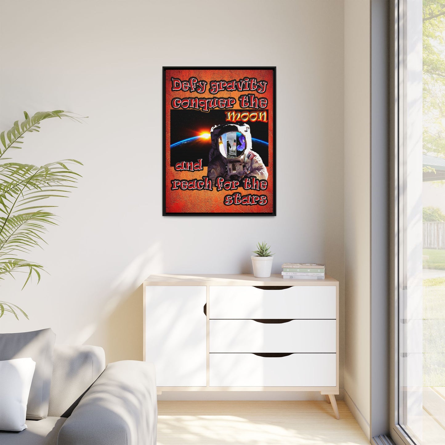 defy conquer reach - framed canvas art (burnt orange)