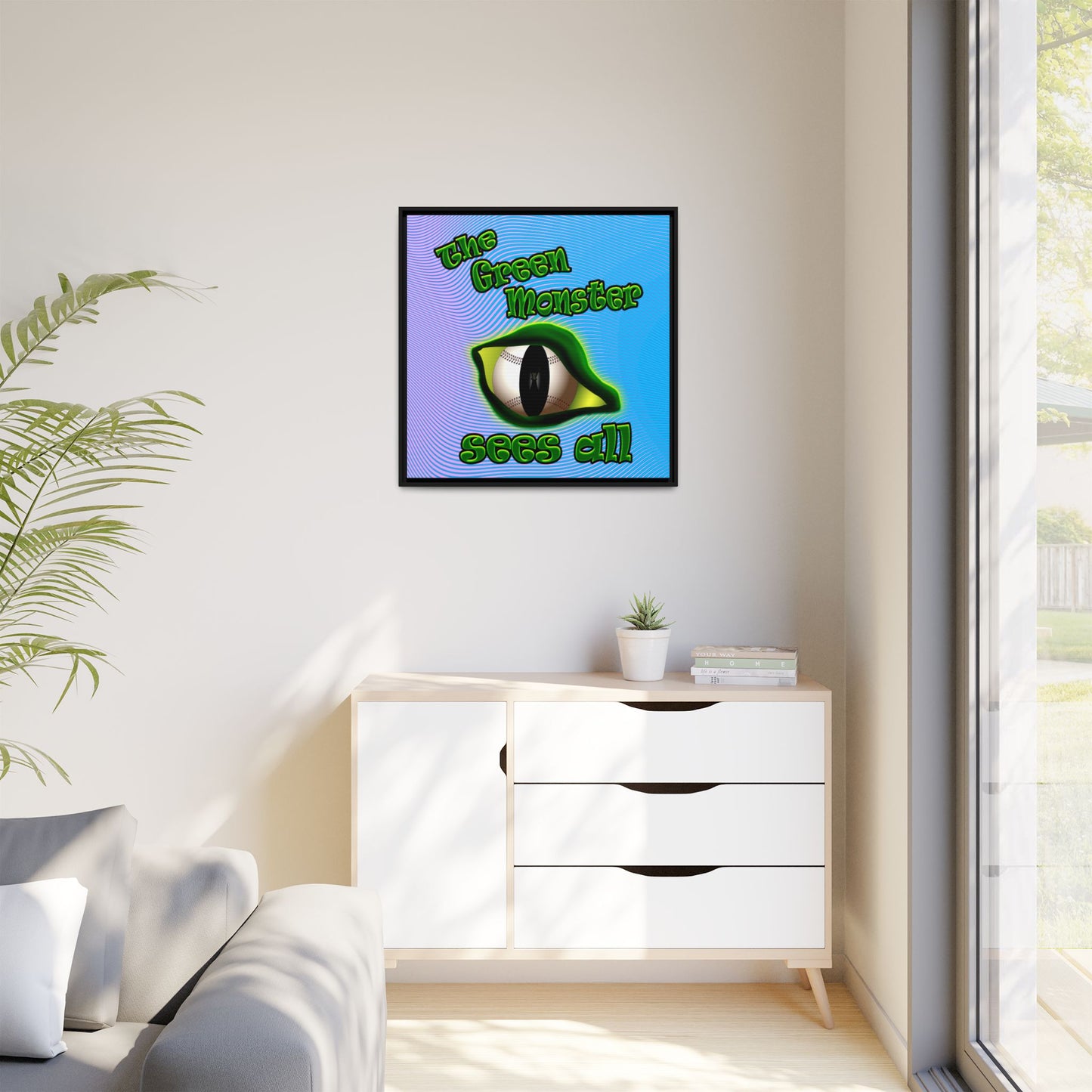 green monster - framed canvas art (light blue-purple wave)