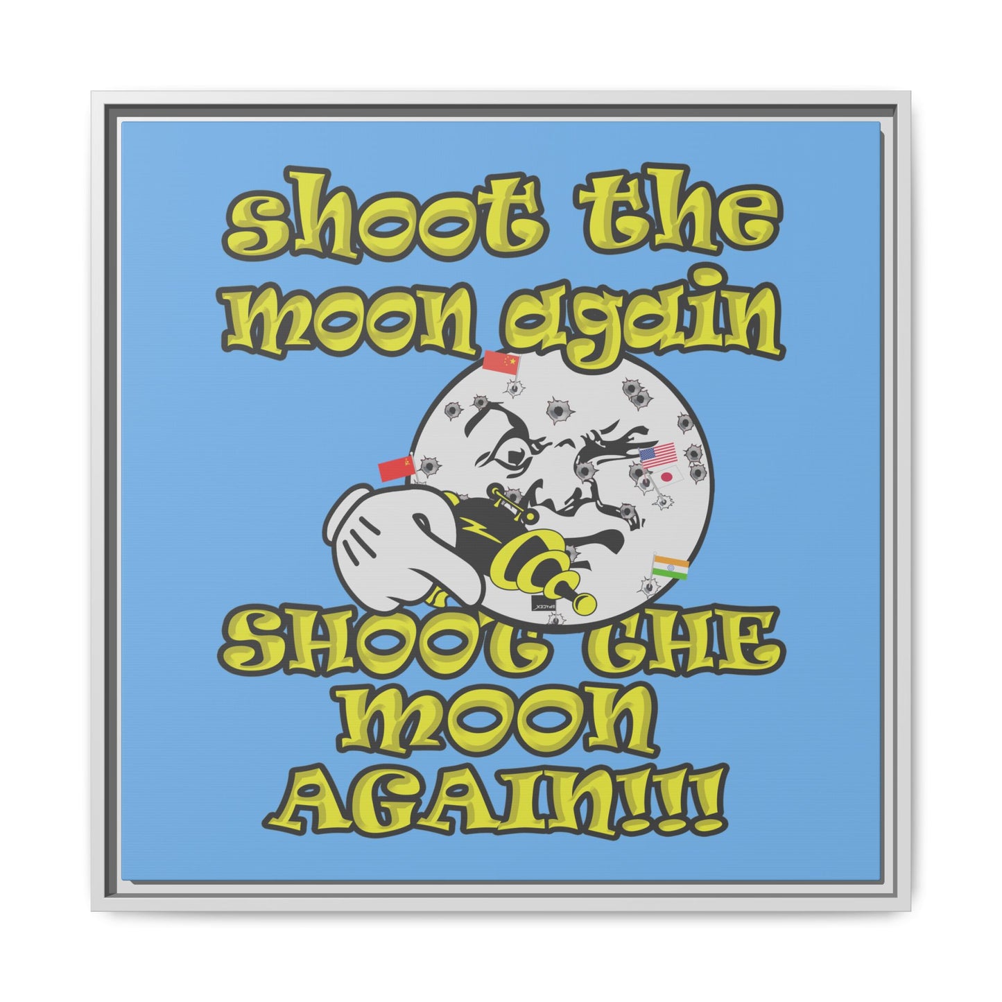 shoot the moon again - framed canvas art (light blue)