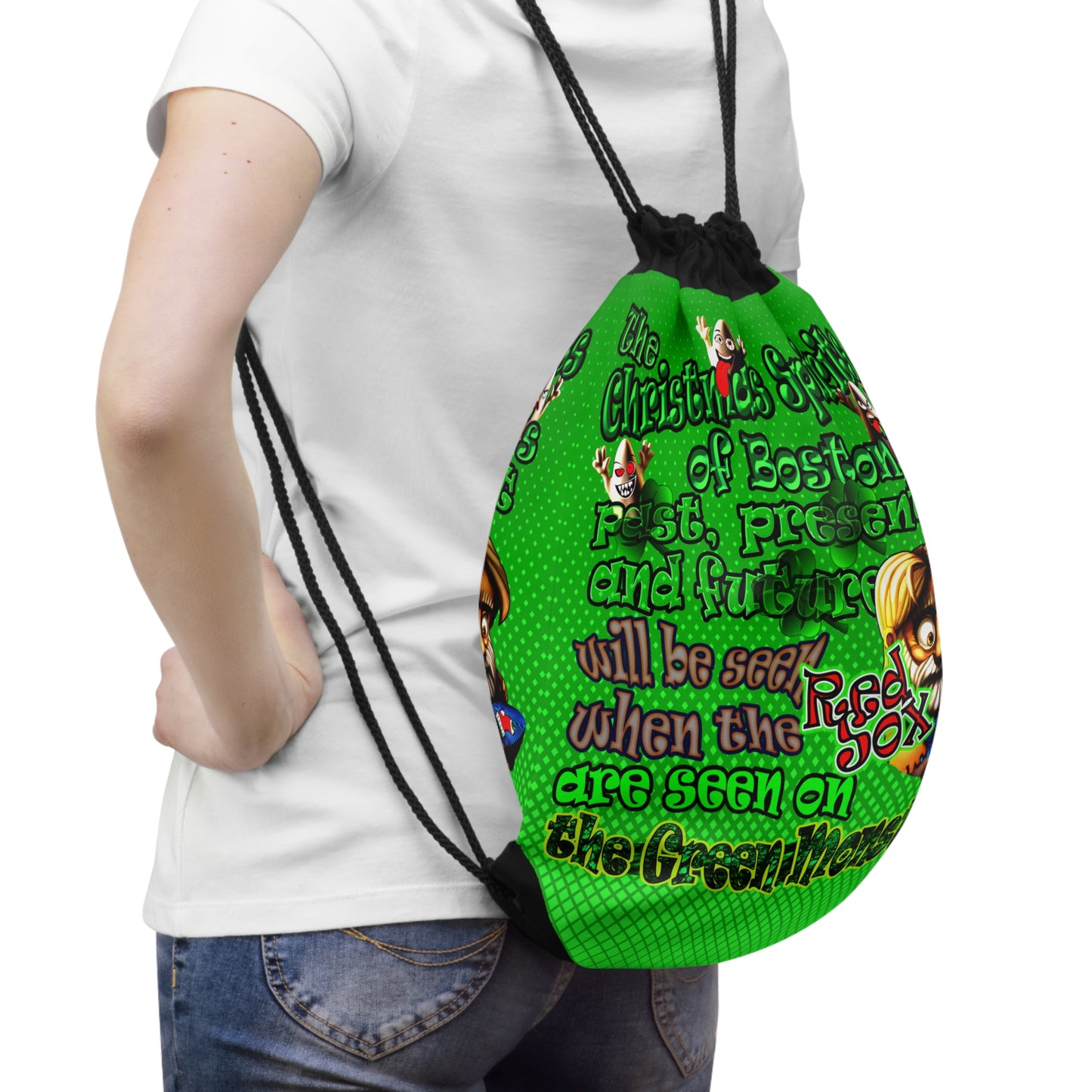 christmas spirits of boston - Drawstring Bag (logo green)