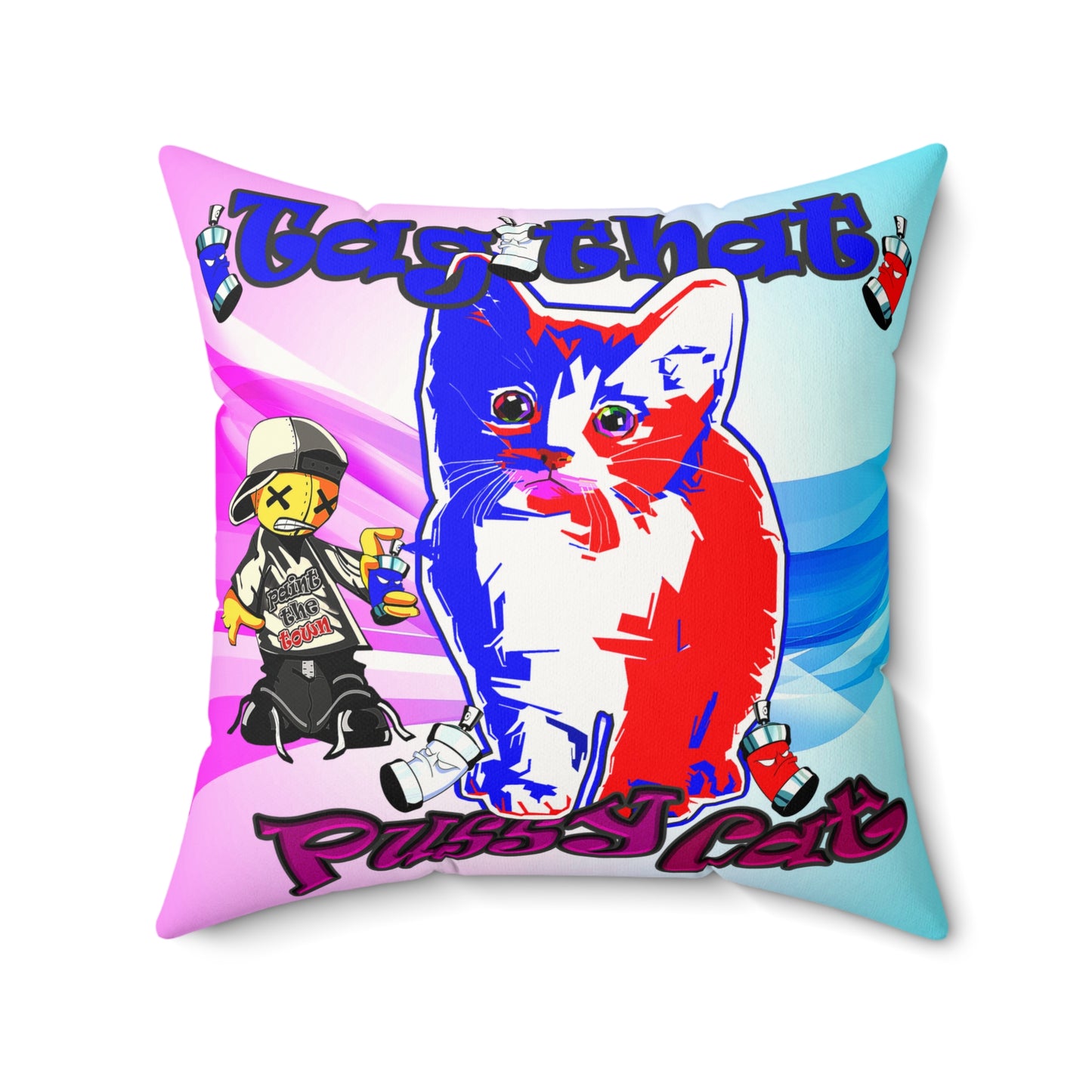 tag that - Faux Suede Square Pillow - (light blue-pink wave)