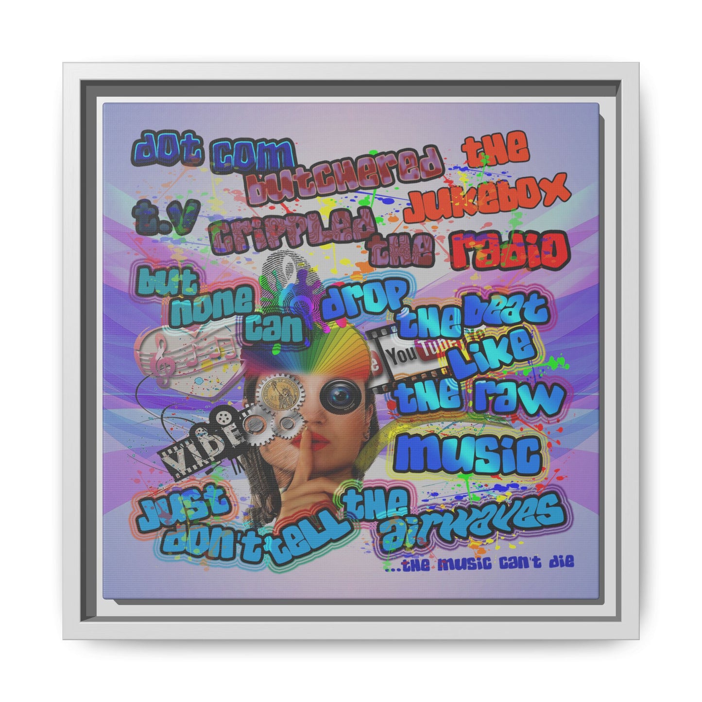 drop the beat - framed canvas art (light blue-pink wave)