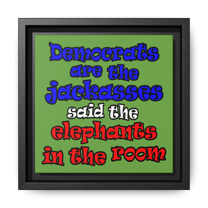 donkeys and elephants - framed canvas art (green)
