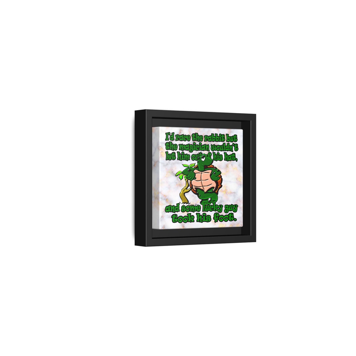 turtle race - framed canvas art (white marble)