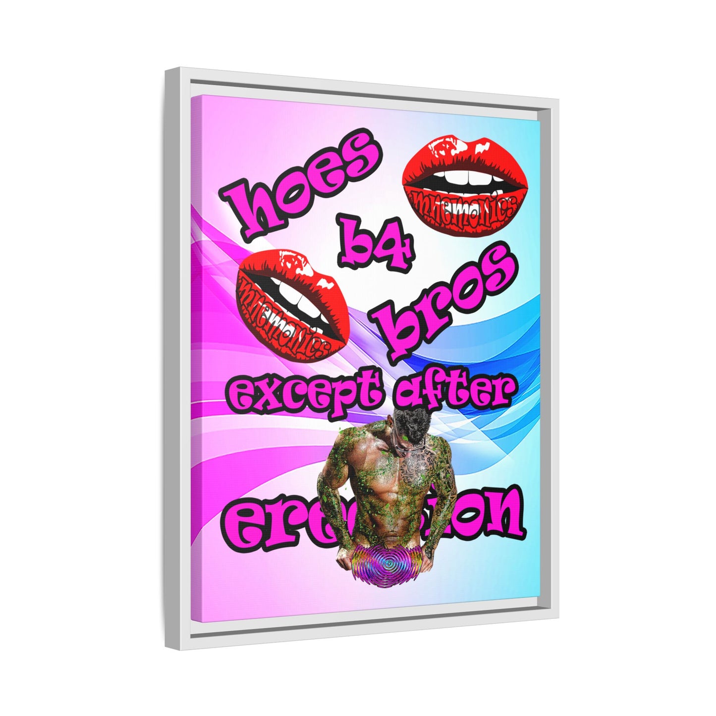 hoes b4 bros - framed canvas art (light blue-pink wave)
