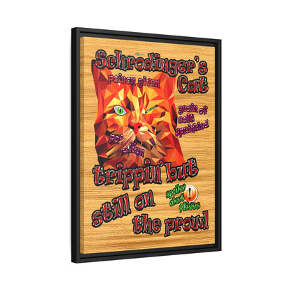 schrodinger's cat - framed canvas art (butterscotch wood finish)