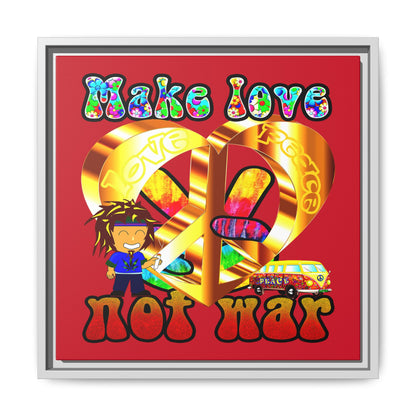 love peace - framed canvas art (dark red)