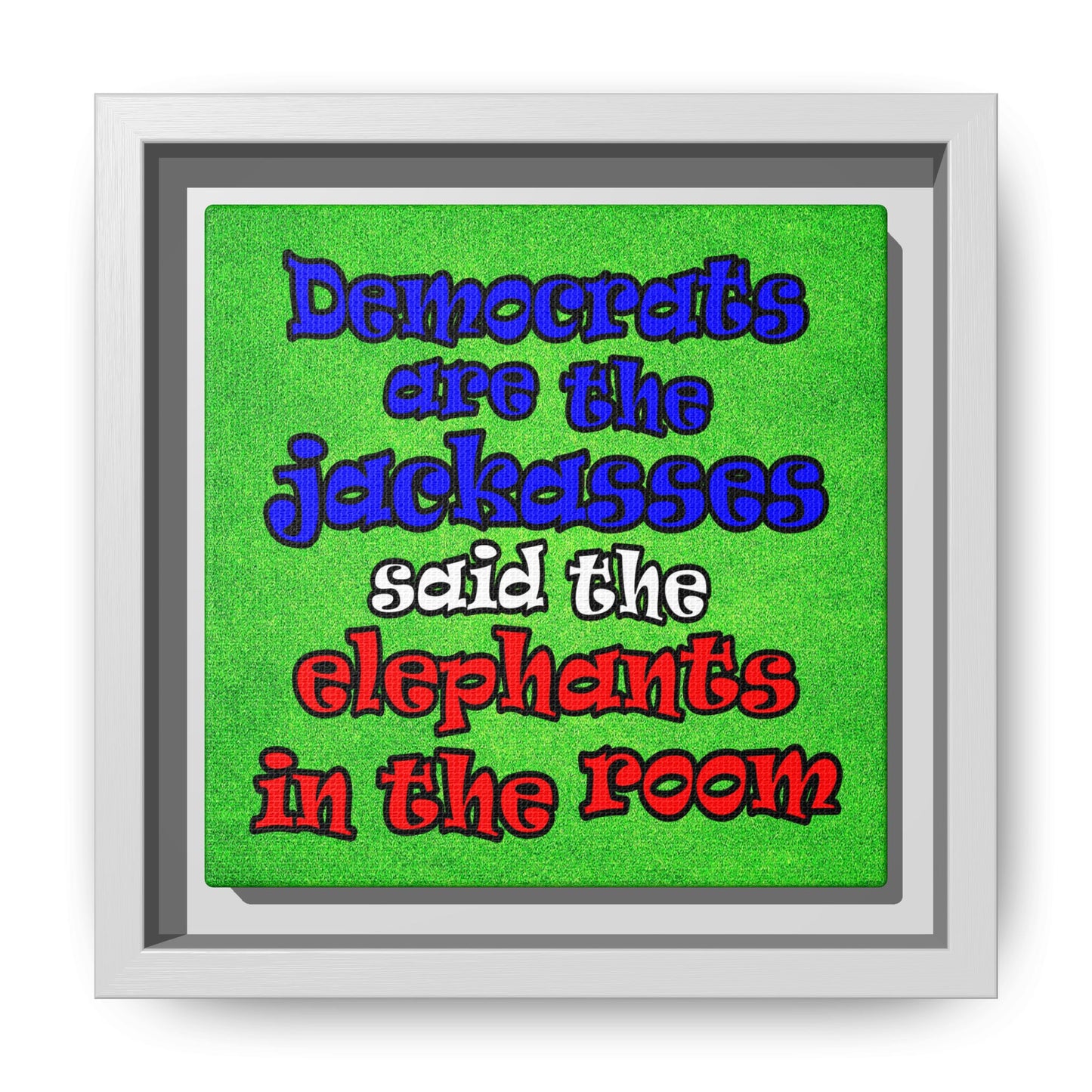 donkeys and elephants - framed canvas art (green turf)