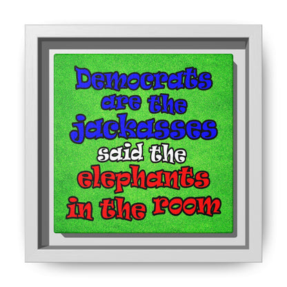 donkeys and elephants - framed canvas art (green turf)