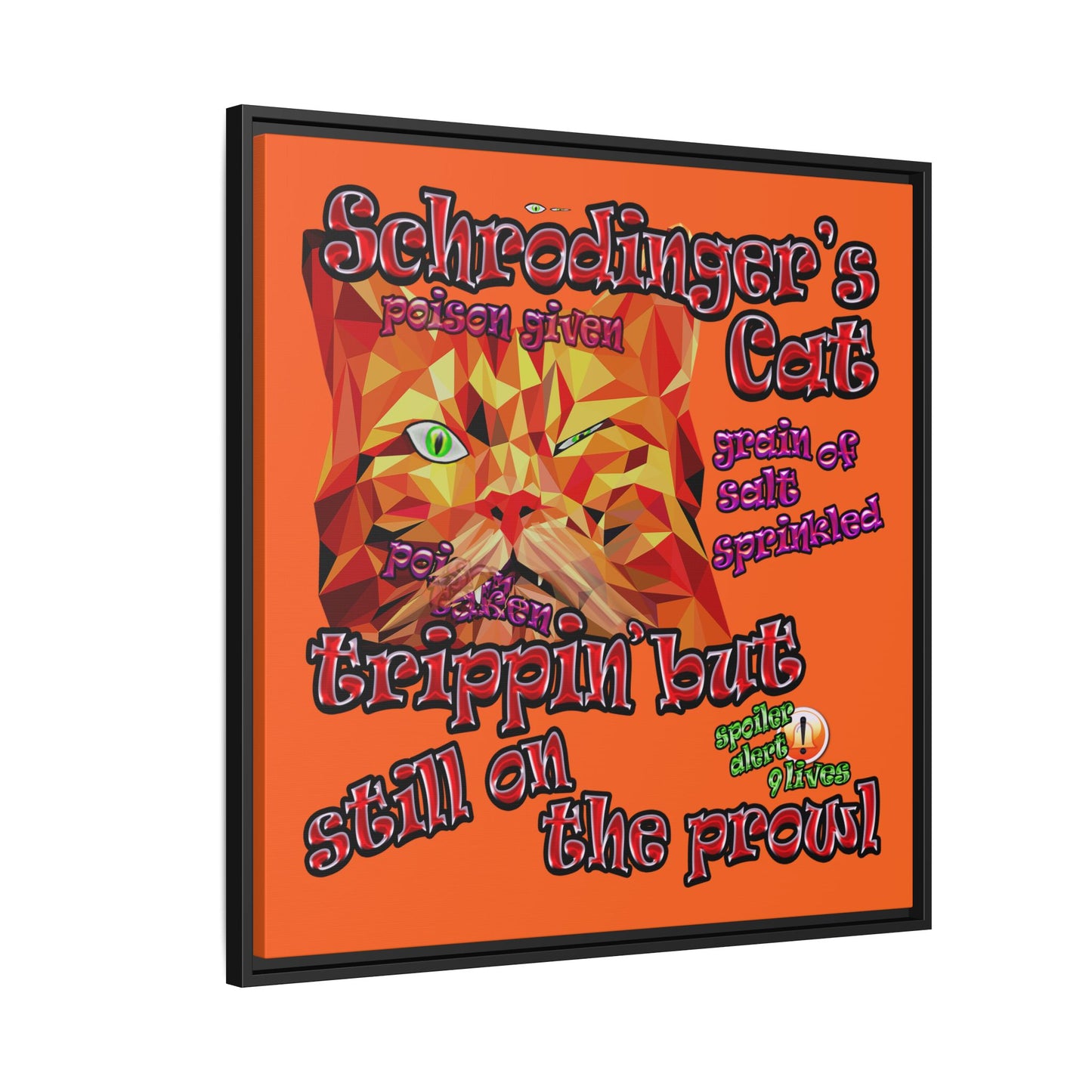schrodinger's cat - framed canvas art (orange)