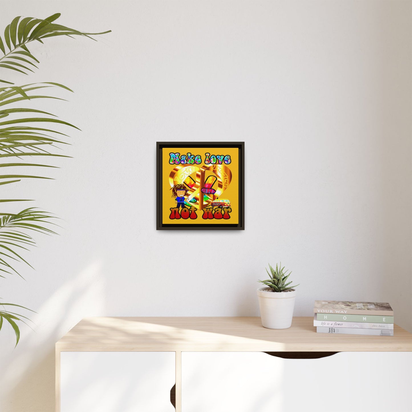 love peace - framed canvas art (yellow)