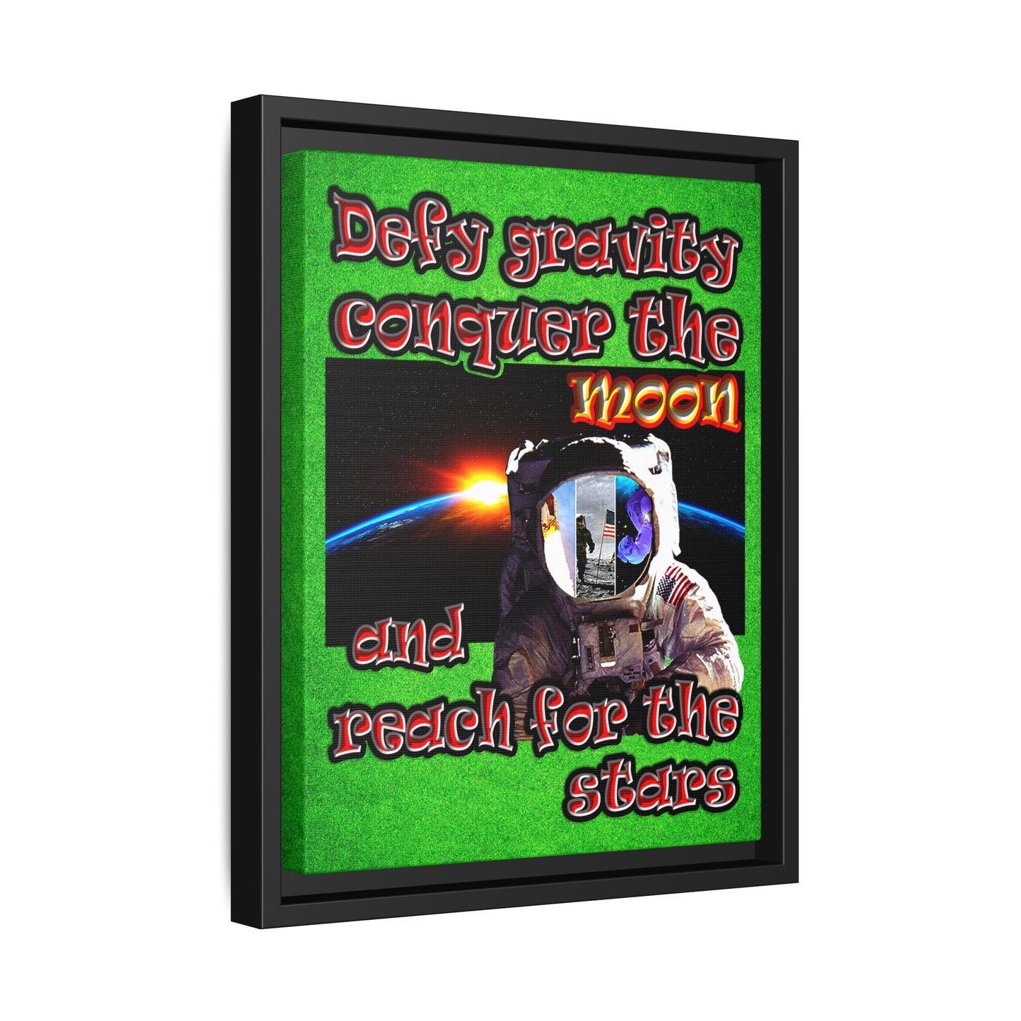 defy conquer reach - framed canvas art (green turf)