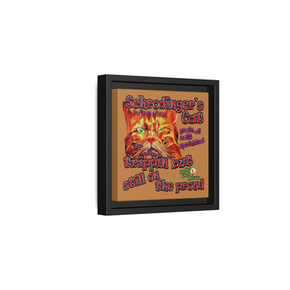 schrodinger's cat - framed canvas art (light brown)