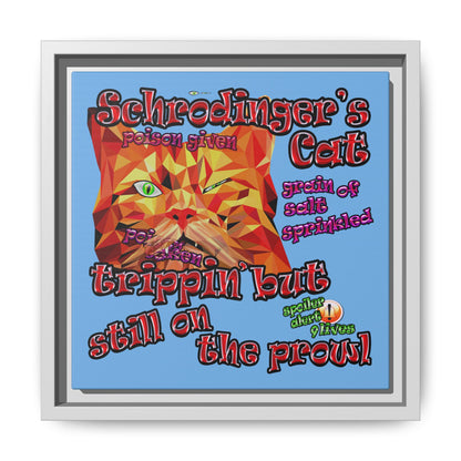 schrodinger's cat - framed canvas art (light blue)