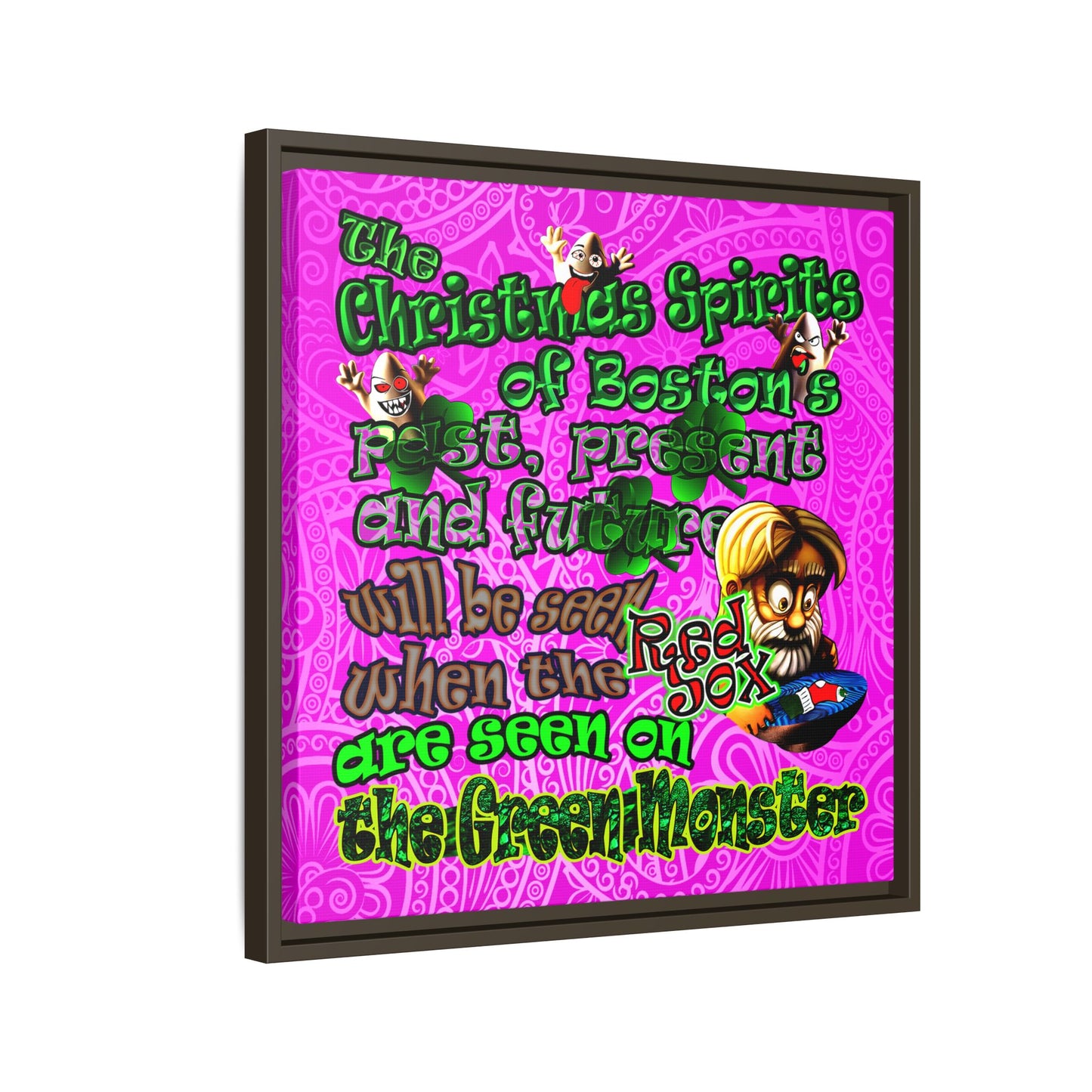 christmas spirits of boston - framed canvas art (pink swirl)