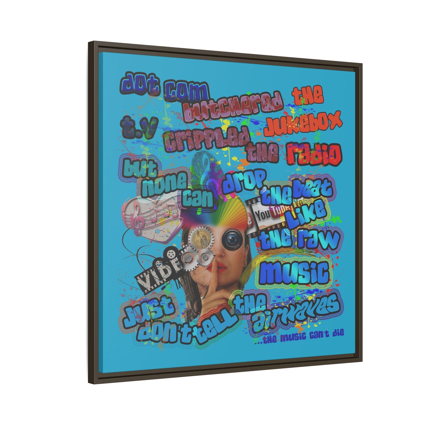 drop the beat - framed canvas art (turquoise)