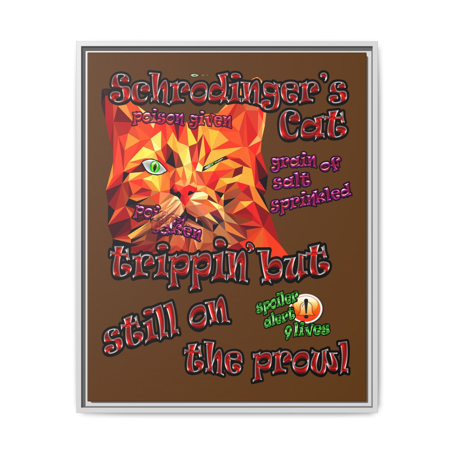 schrodinger's cat - framed canvas art (brown)