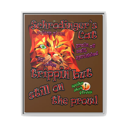 schrodinger's cat - framed canvas art (brown)
