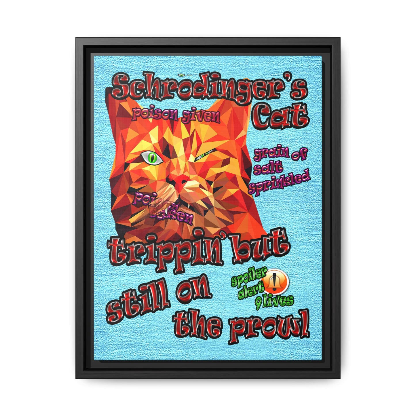 schrodinger's cat - framed canvas art (faded blue)
