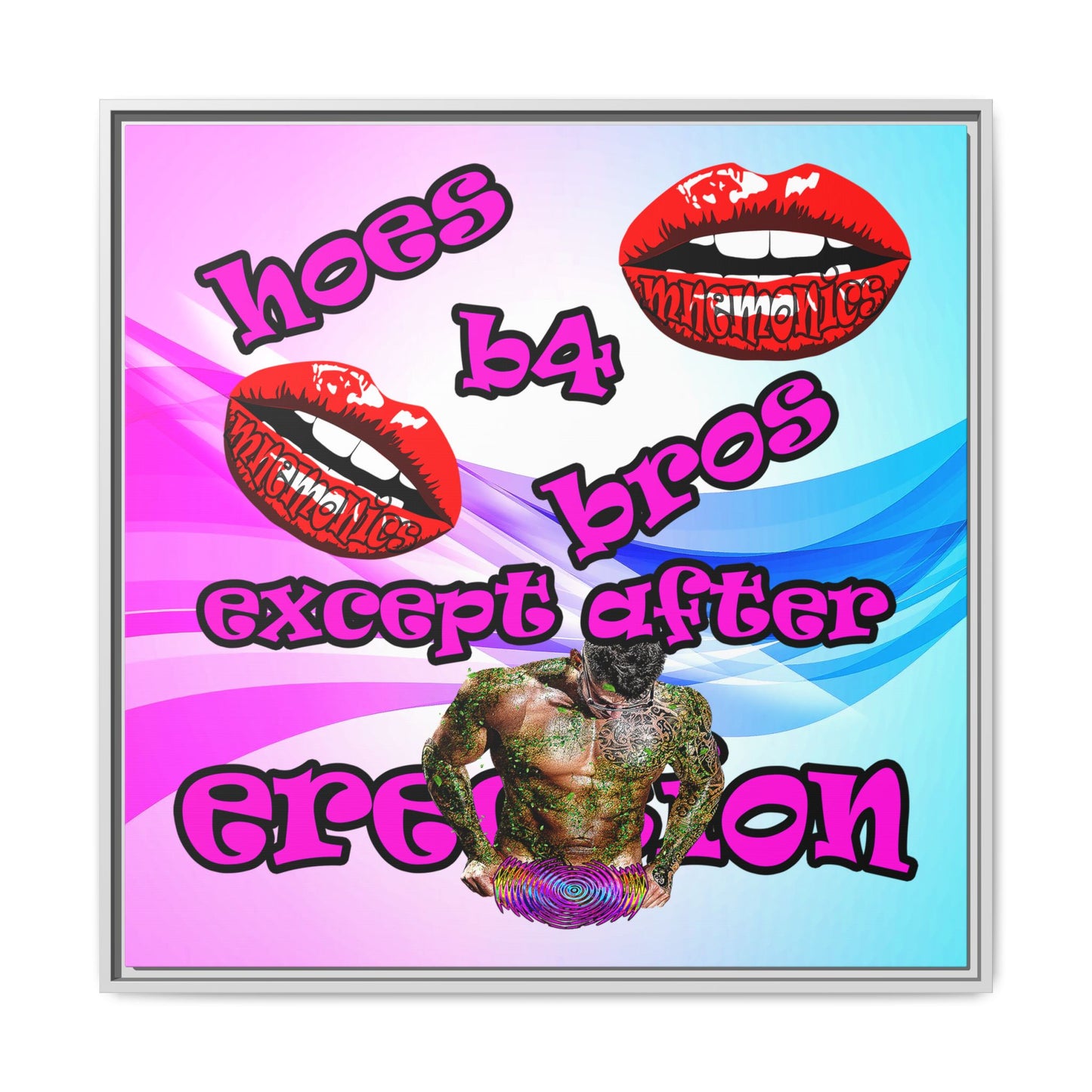 hoes b4 bros - framed canvas art (light blue-pink wave)