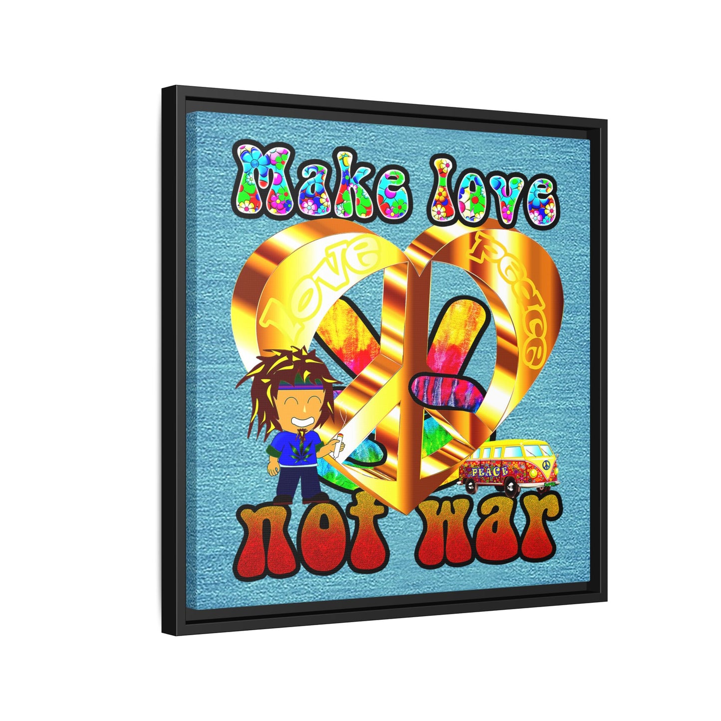 love peace - framed canvas art (faded blue)