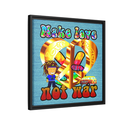 love peace - framed canvas art (faded blue)
