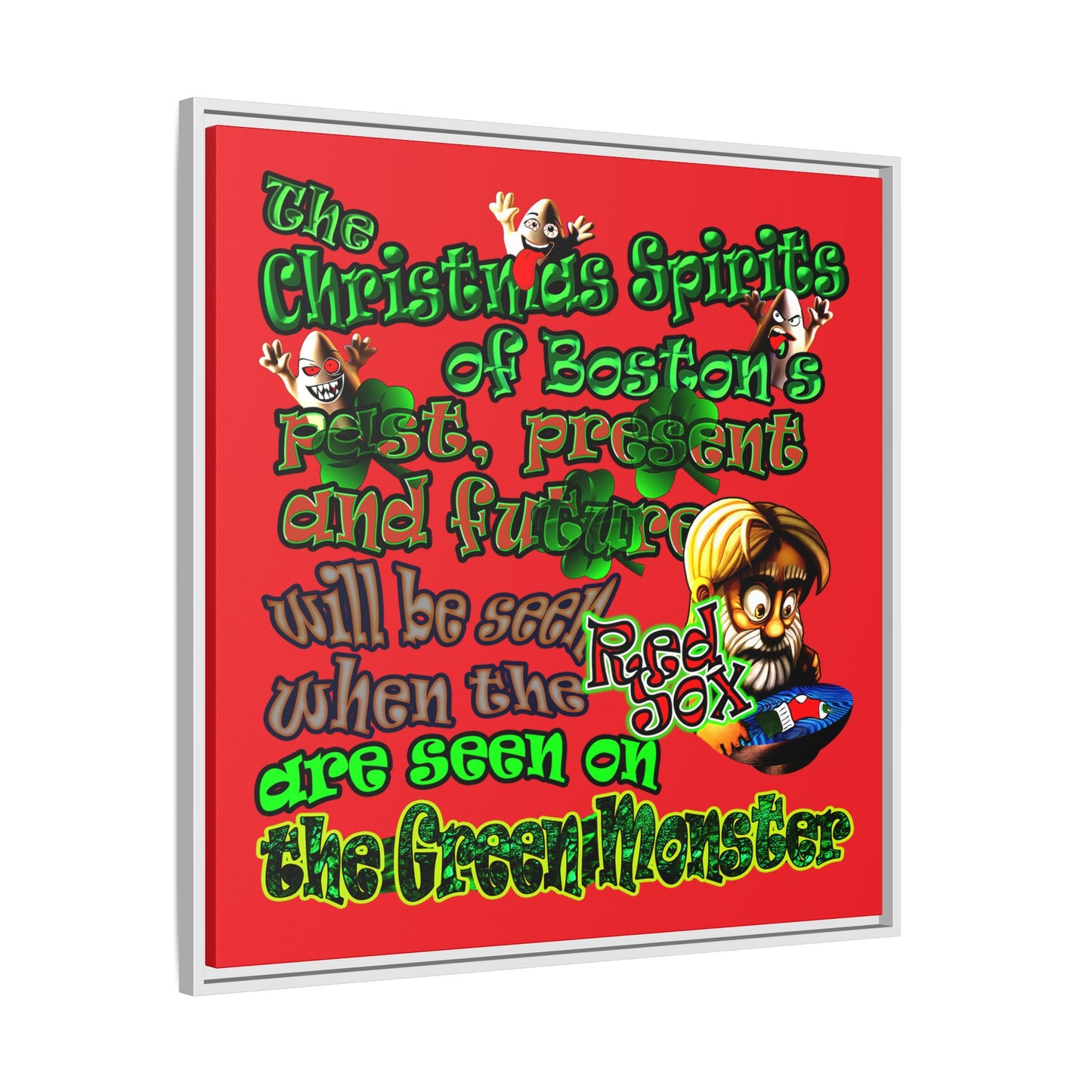 christmas spirits of boston - framed canvas art (red)