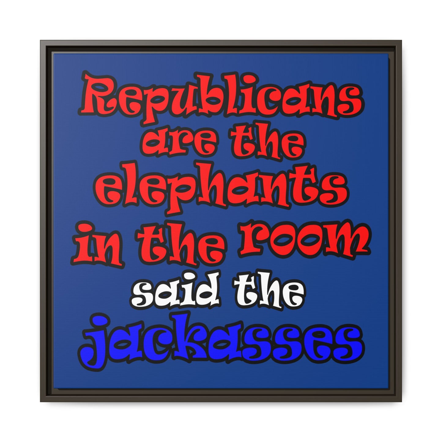 donkeys and elephants - framed canvas art (dark blue)