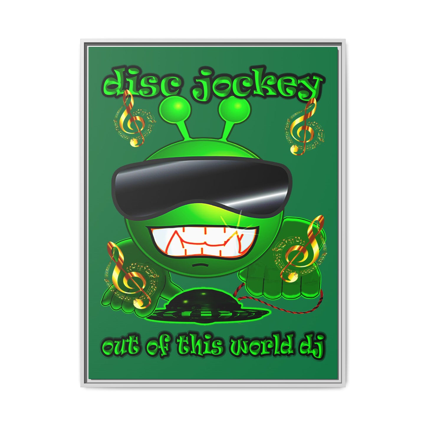 disc jockey - framed canvas art (dark green)
