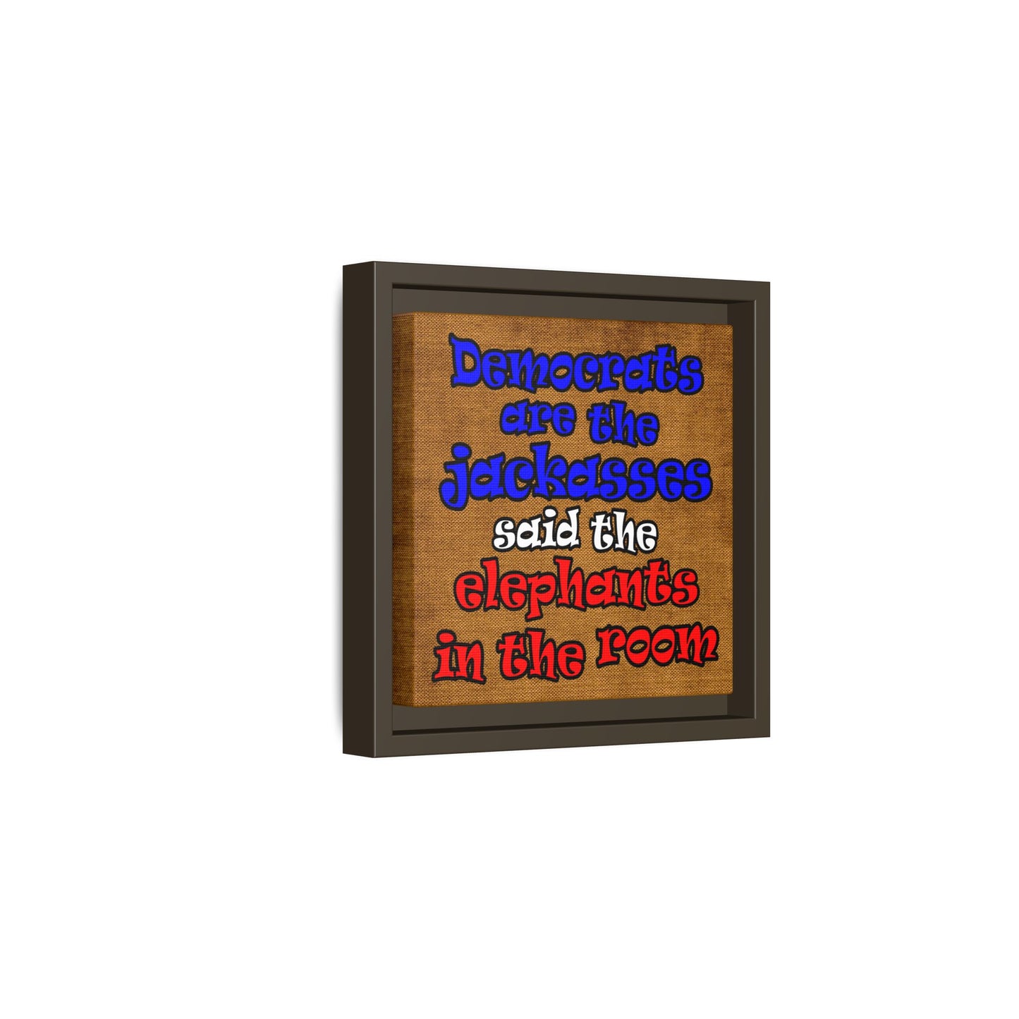 donkeys and elephants - framed canvas art (brown papyrus)