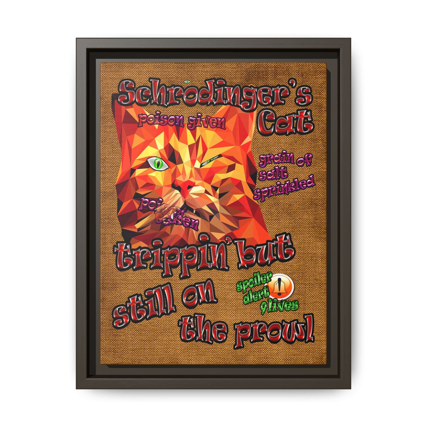 schrodinger's cat - framed canvas art (brown papyrus)