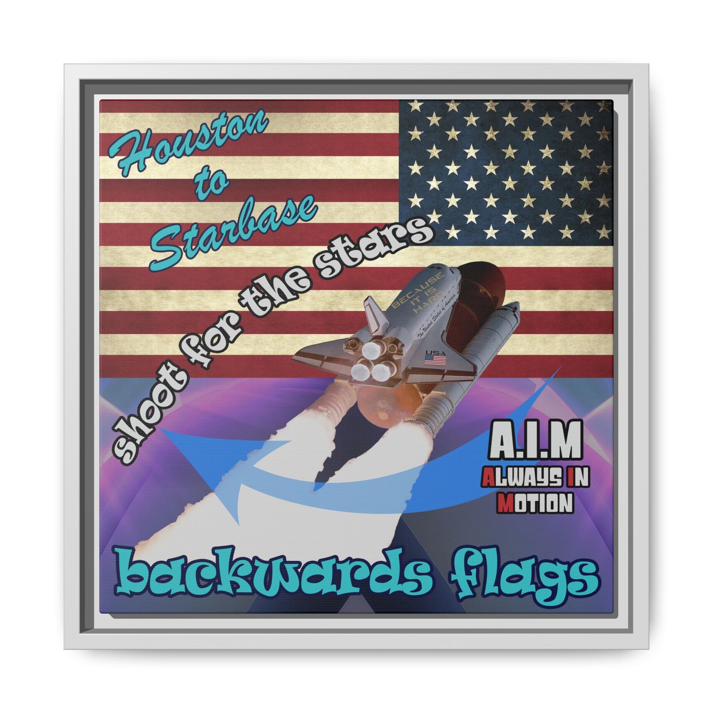 shoot for the stars - framed canvas art (grey-pink wave)