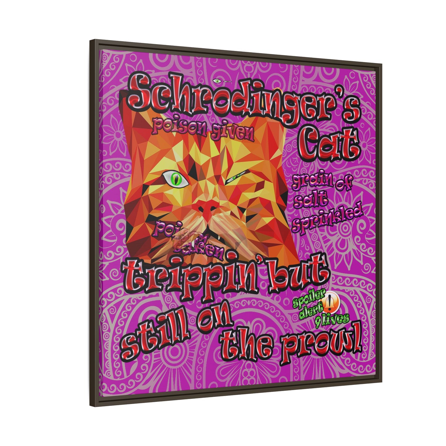 schrodinger's cat - framed canvas art (pink swirl)