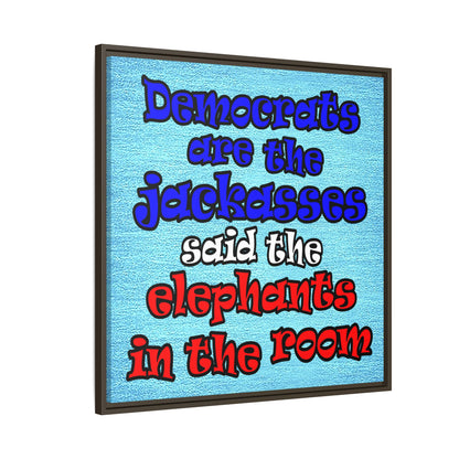 donkeys and elephants - framed canvas art (faded blue)