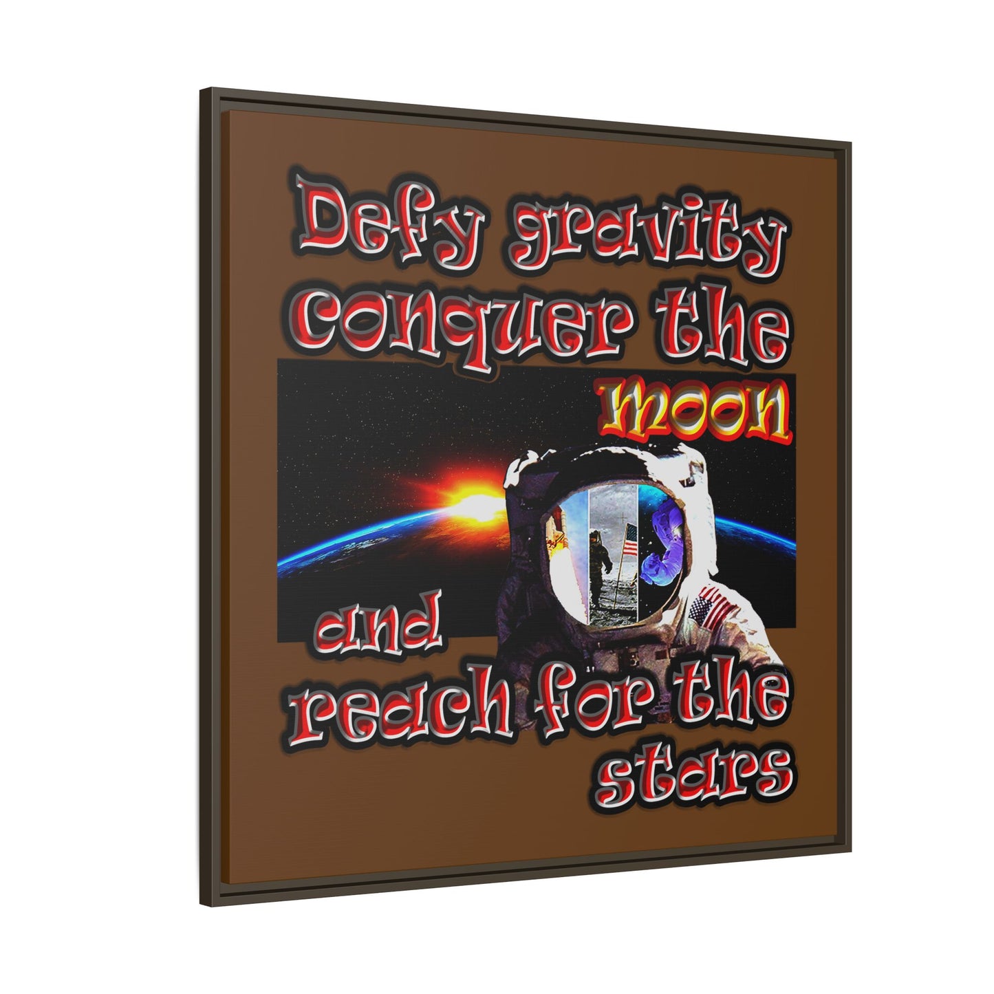 defy conquer reach - framed canvas art (brown)