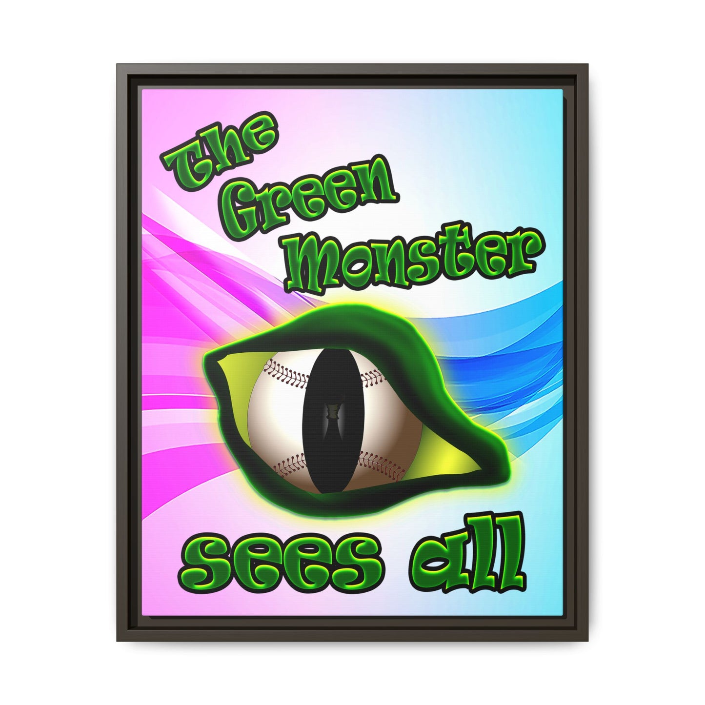 green monster - framed canvas art (light blue-pink wave)