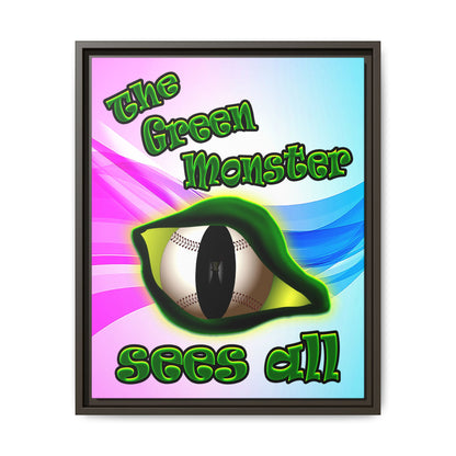 green monster - framed canvas art (light blue-pink wave)