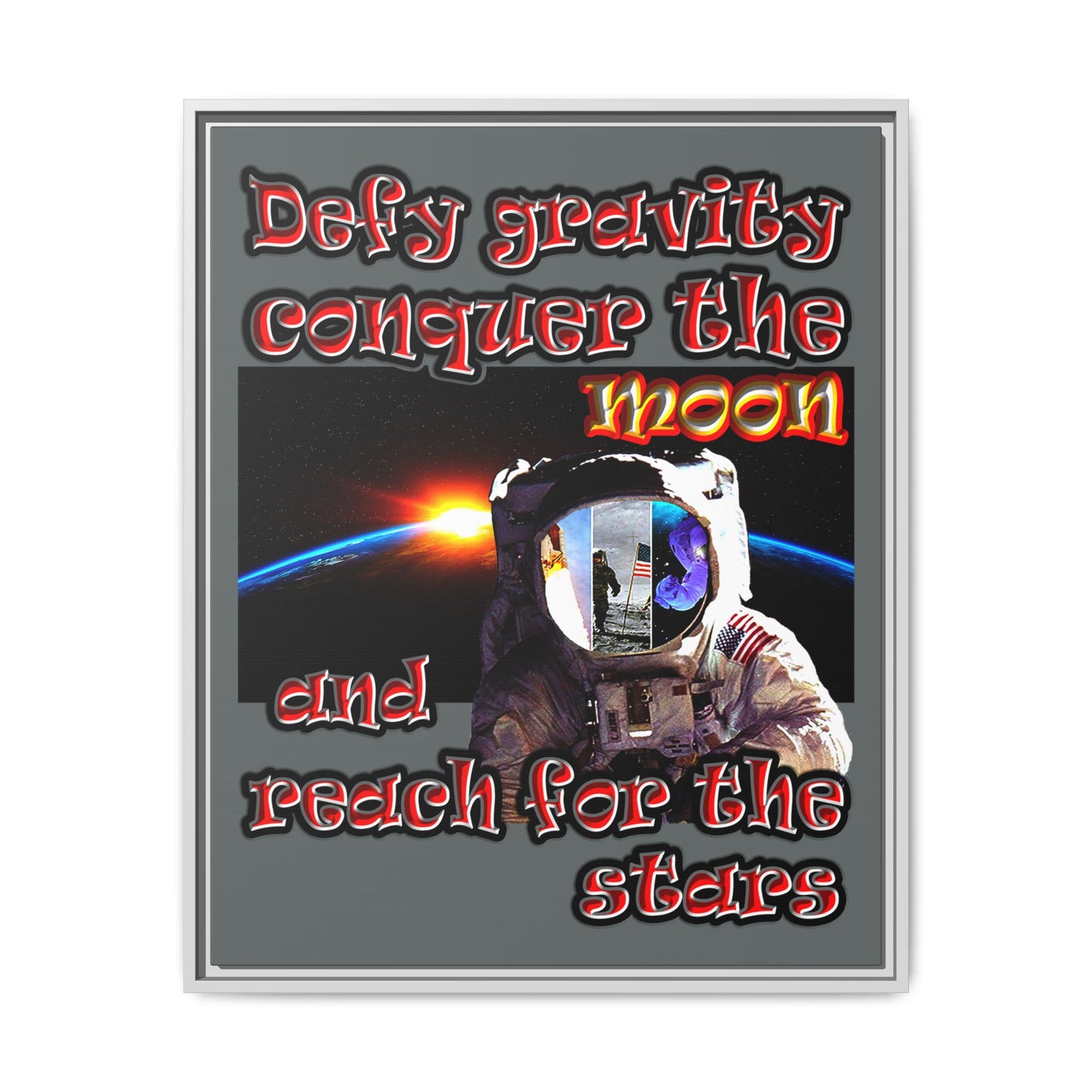 defy conquer reach - framed canvas art (dark grey)