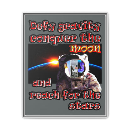 defy conquer reach - framed canvas art (dark grey)