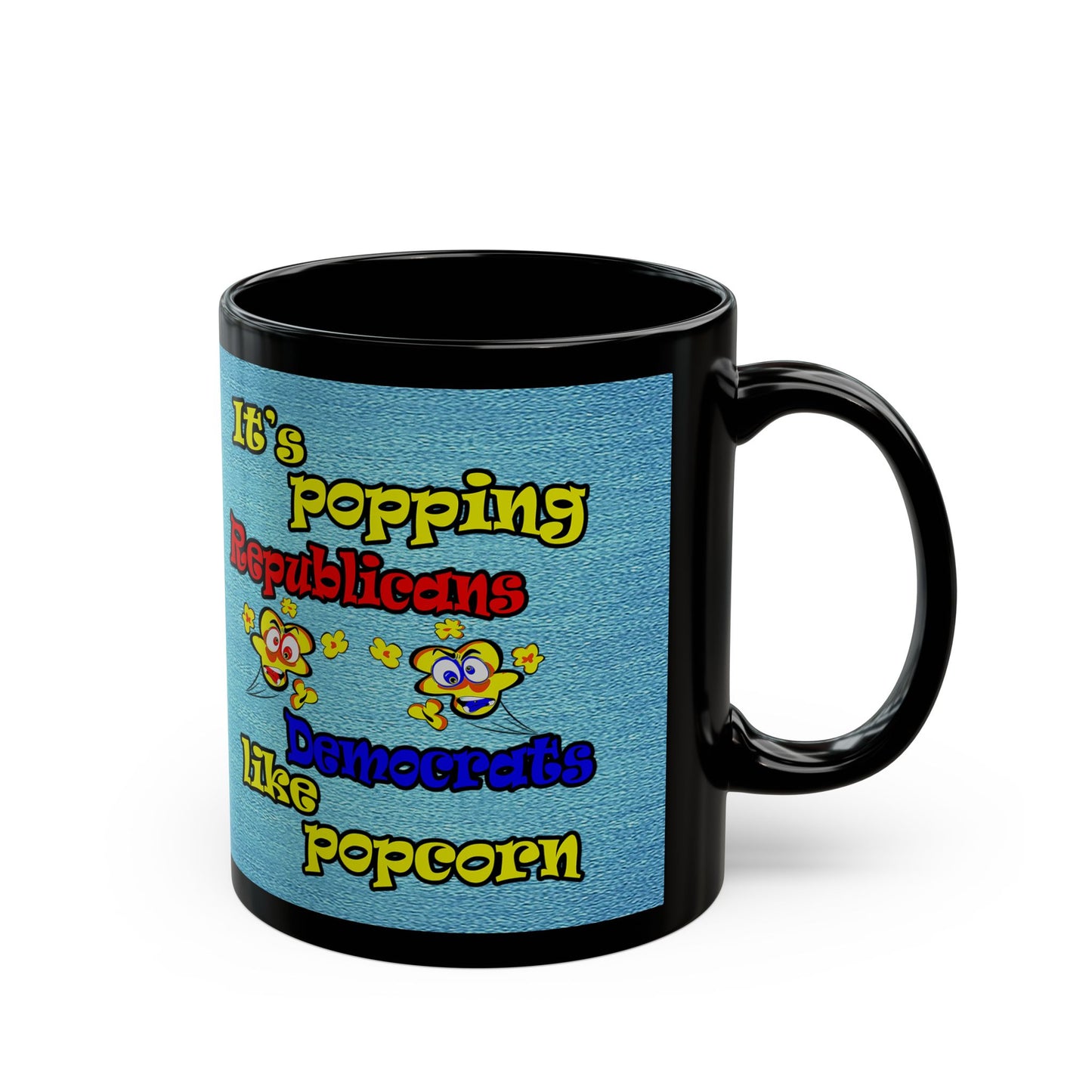 popping like popcorn - Black Mug (faded dark blue)