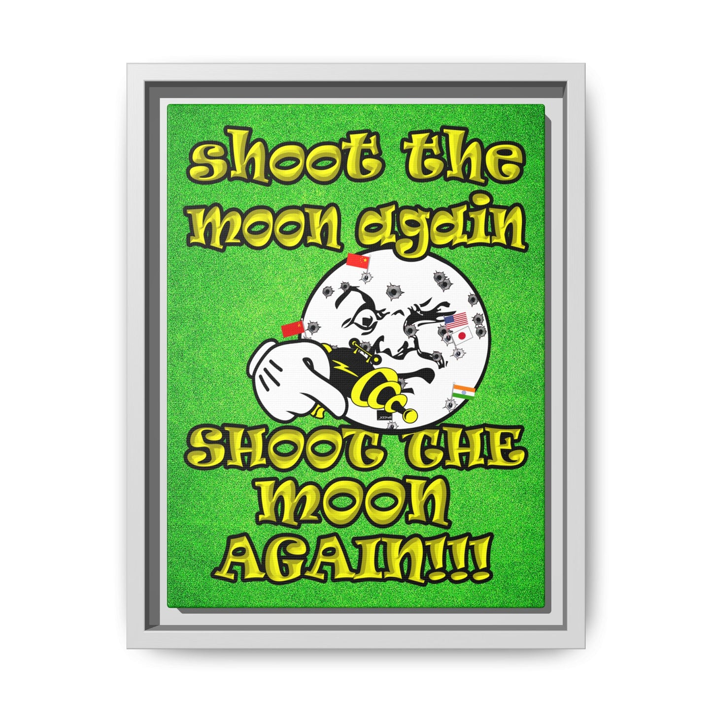 shoot the moon again - framed canvas art (green turf)