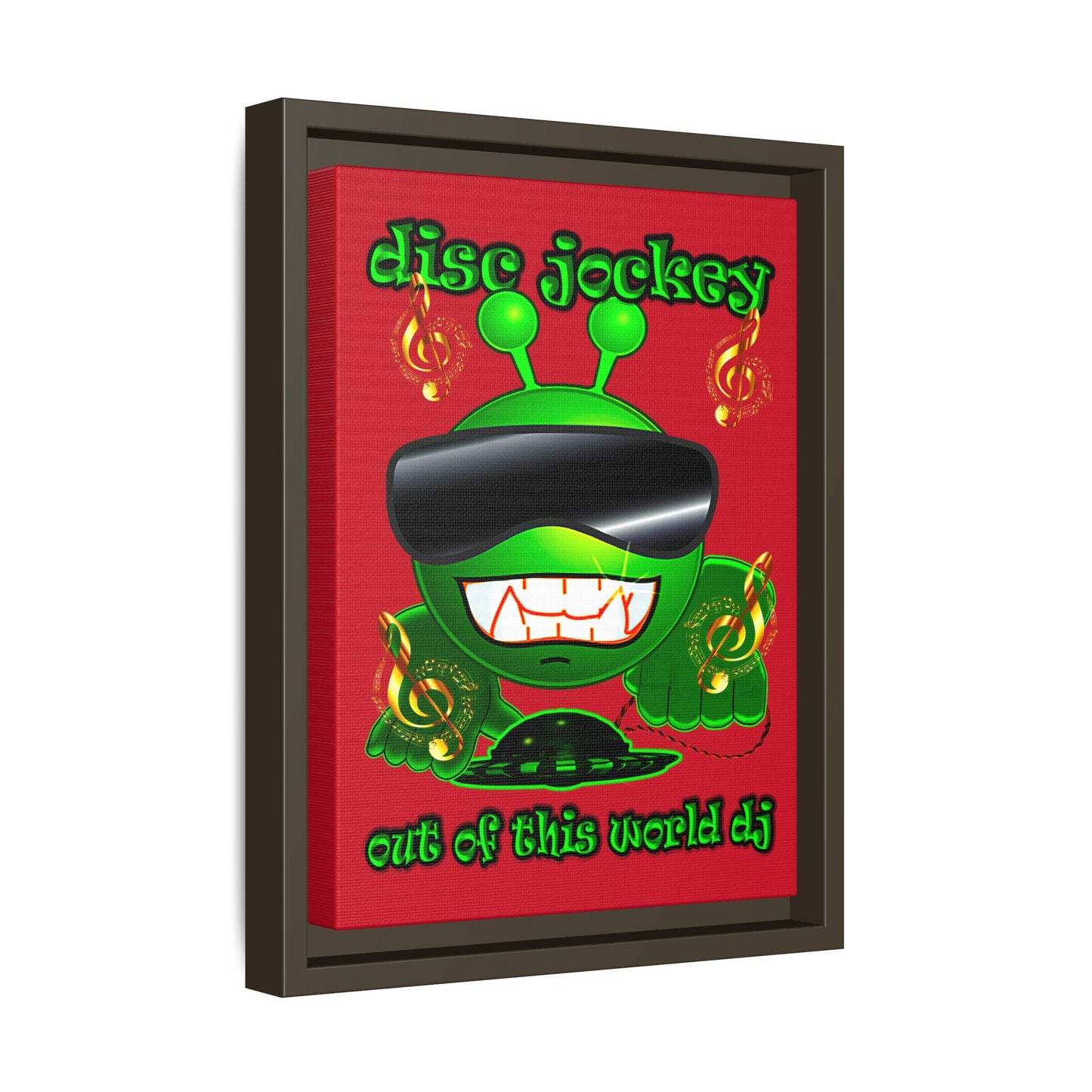 disc jockey - framed canvas art (dark red)