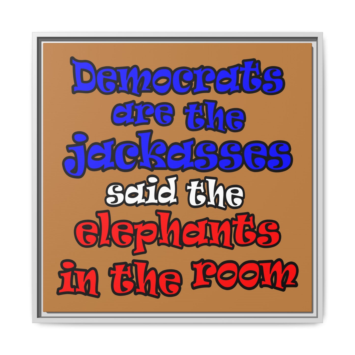 donkeys and elephants - framed canvas art (light brown)