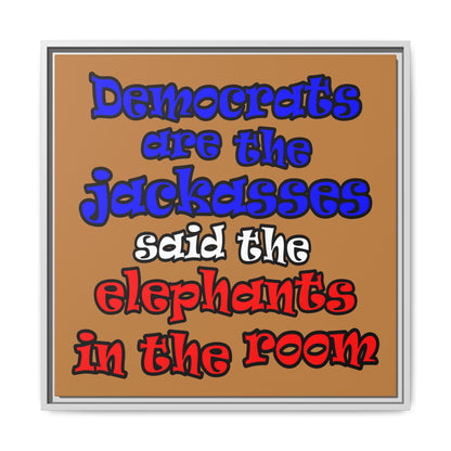 donkeys and elephants - framed canvas art (light brown)