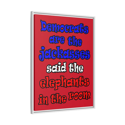 donkeys and elephants - framed canvas art (dark red)