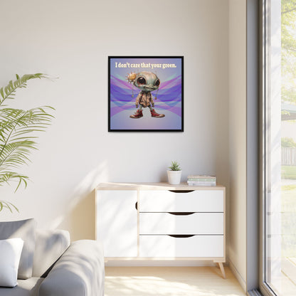 I don't care that your green - framed canvas art (light blue-pink wave)