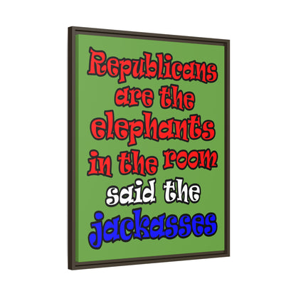 donkeys and elephants - framed canvas art (green)