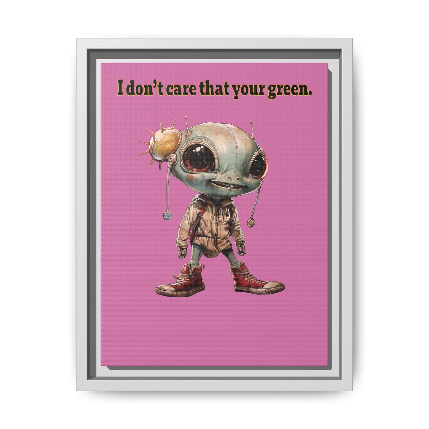 I don't care that your green - framed canvas art (light pink)